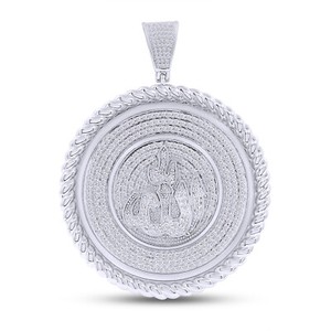Authentic Natural Diamond Round "ALLAH" Medallion Charm Pendant in 925 Sterling