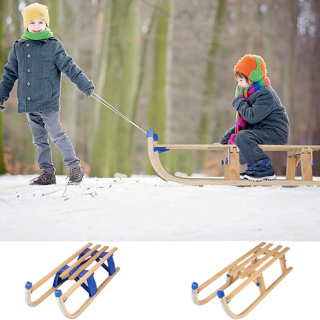 VILOBOS Kids Snow Sled Runners Foldable Wooden Seat Slope Slider Garden