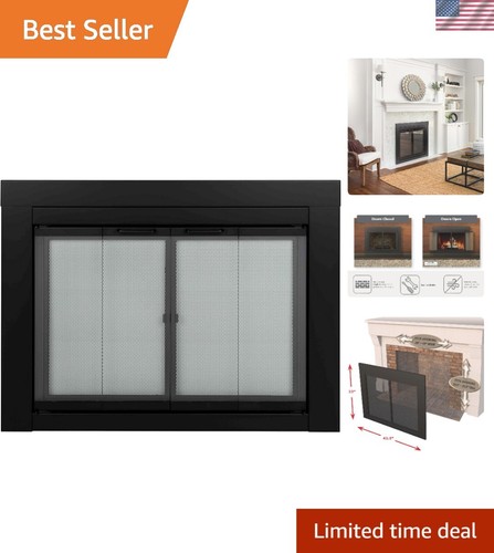 Clear Glass Large Bi-Fold Fireplace Doors - Stylish Black Finish for Efficiency