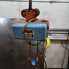 P&H Hevi-Lift 1 Ton Hook 2 Ton Trolley 2 speed 15 Foot Pendant Wire Rope Hoist