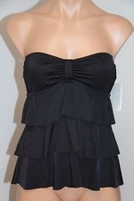 New Kenneth Cole Swimsuit Tankini Top Size S Ruffle Strapless BLK
