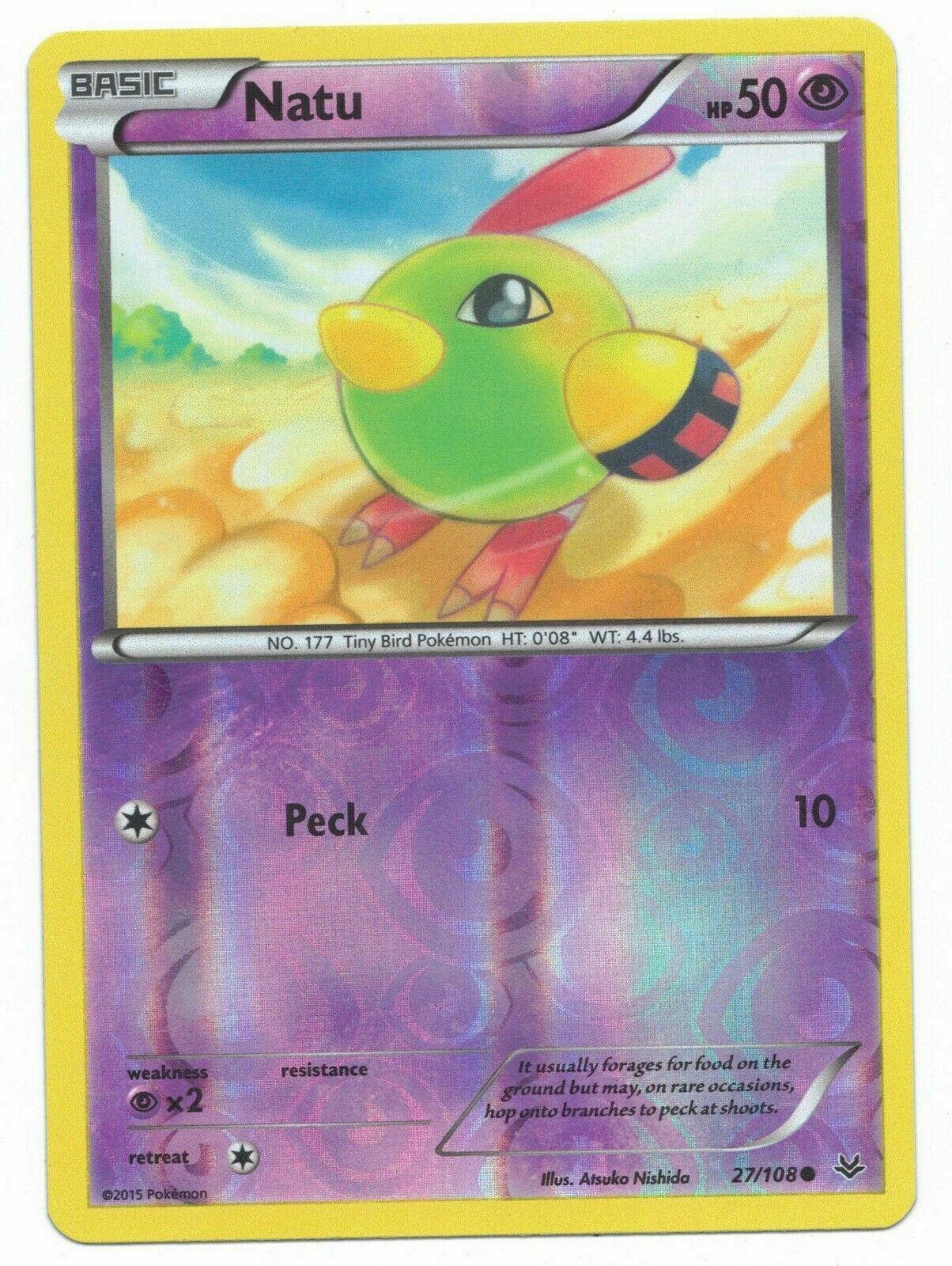 Pokemon - Roaring Skies - Natu - 27/108  - Reverse Holo  - NM/M - NEW
