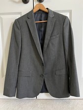 Zara Mens Grey Herringbone Blazer 40R Slim Fit, Excellent Condition