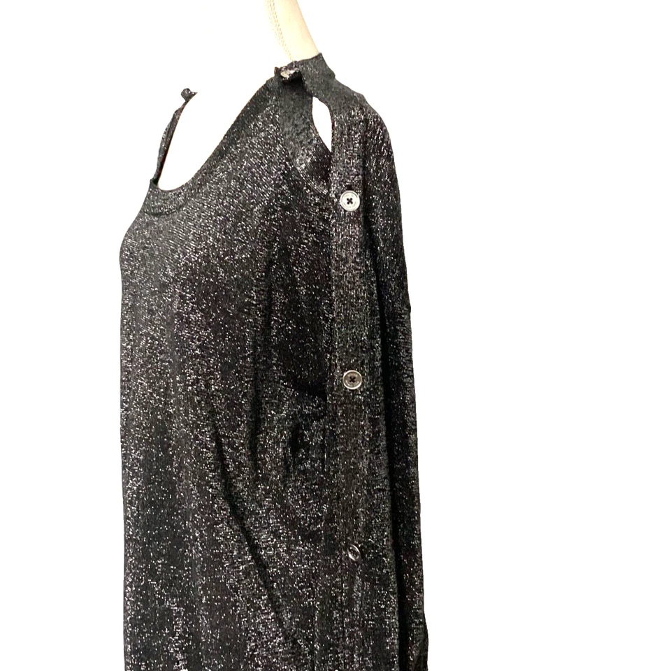 MICHAEL MICHAEL KORS MUJER 3X PLATA LUREX NEGRO JERSEY SUÉTER BOTONES MANGA Foto 3 de 4