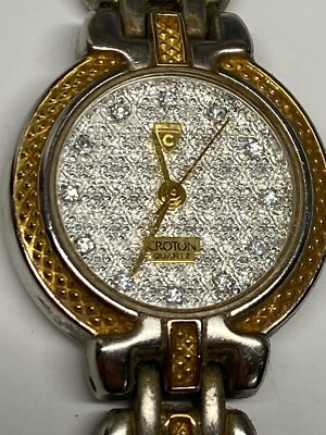 Croton Watch Women Silver Tone 23K Gold Plated Bezel Bling  display picture 1