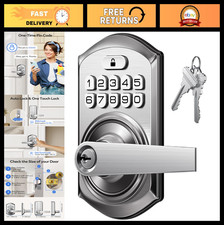 Keyless Entry Door Lock Handle with Keypad, Satin Nickel, 20 User Codes, Auto Lo