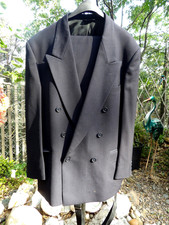 VTG MEN'S PIERRE CARDIN ACTWU UNION MADE 100 BLACK WOOL DOUBLE BREASTED SUIT 46