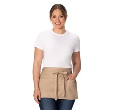 Khaki Unisex 3-Pocket Waist Apron Polycotton Adjustable Tie Server