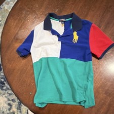 Polo Ralph Lauren Boys Multicolor Colorblock Collared Polo Shirt Logo L 14-16 