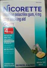 Nicorette 4mg White Ice Mint Nicotine Gum 100ct. Stop Smoking Aid. 09/27