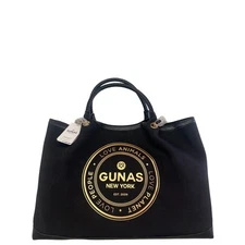 NWT GUNAS New York Ruth Black Vegan Large Canvas Tote retail $249 logo 
