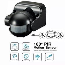 IP44 WATERPROOF ADJUSTABLE INDOOR  OUTDOOR 180 Black PIR Lights lighting SENSOR