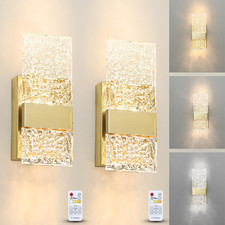 Brushed Gold Battery Operated Wall Sconces - Set of 2 LED Art Deco Lights