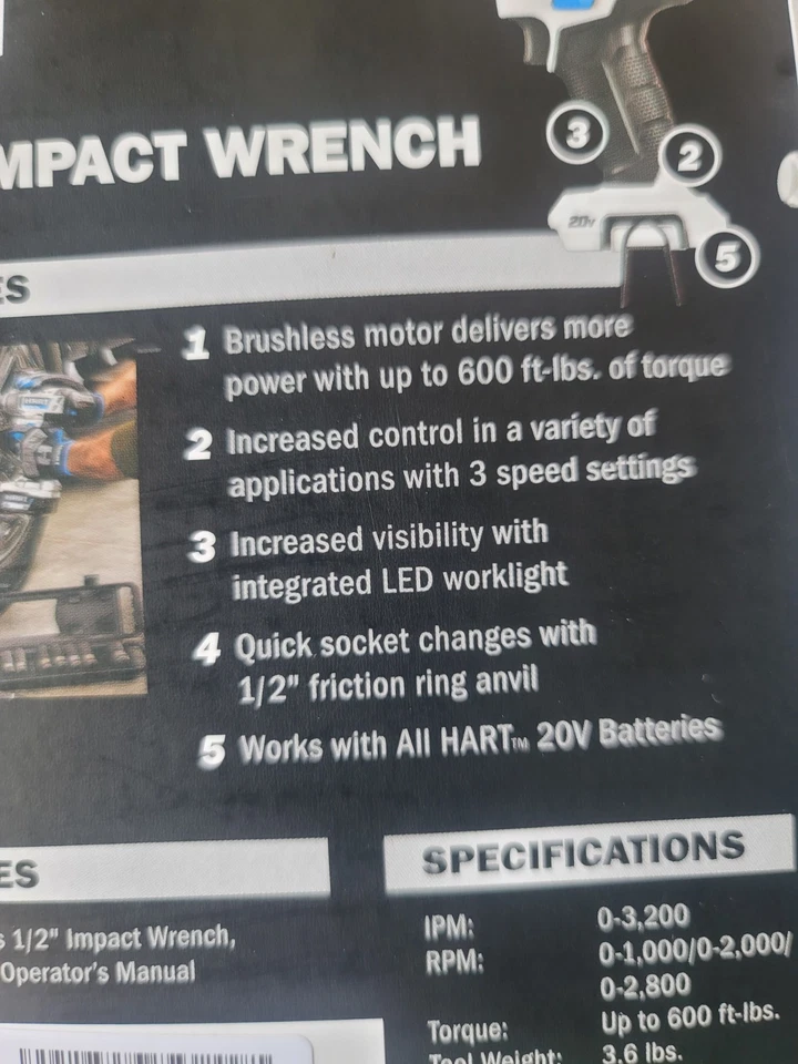 HART HPIW25 20V Brushless 1/2-inch 1/2" Impact Wrench ( Tool Only ) NEW - Image 4 of 4