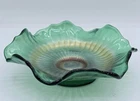 Vintage Fenton Green Carnival Glass Stippled Rays Dish