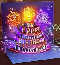 INPHER Birthday Cards Fireworks Pop Up Cake Light and Music Happy Birthday Card
