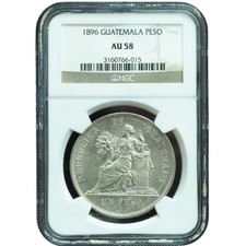 1896 Guatemala Peso AU58 NGC Bright White Excellent Luster