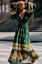 NWT AUTH FARM RIO Green Ayla Long Sleeve Ruffled Maxi Dress MEDIUM M FREE SHIP