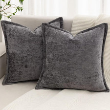 Grey Decorative Throw Pillow Covers 18X18 Inch Set of 2 Cozy Soild Chenille Cush