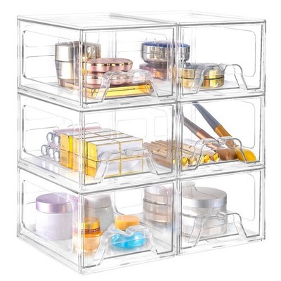 Stebopum 6 Pack Stackable Makeup Organizer, 4.4'' Tall Acrylic Bathroom Makeu...