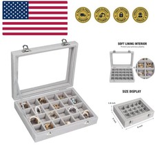 Elegant Gray Velvet Jewelry Box with 24 Compartments for Rings  Earrings