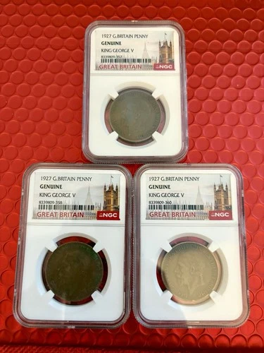 (Lot of 3) 1927 Great Britain Penny King George V Certified Genuine by NGC