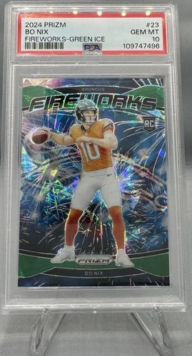 2024 Panini Green Ice Prizm Fireworks #23 Bo Nix Denver Broncos RC Rookie PSA 10