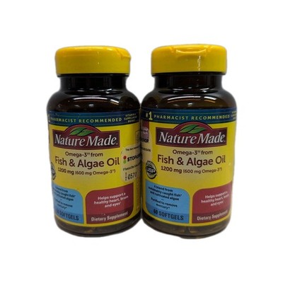 (2) Nature Made Fish & Algae Oil -- 1200 mg - 60 Softgels Each. Exp 02/2027