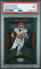 2023 Panini Certified Isiah Pacheco Mirror Green FOTL /5 PSA 9 Mint SSP Chiefs