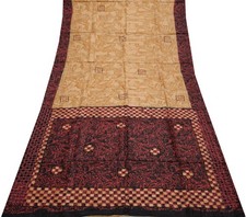 Sushila Vintage Brown Saree 100 Pure Silk Printed Floral Soft Craft Fabric