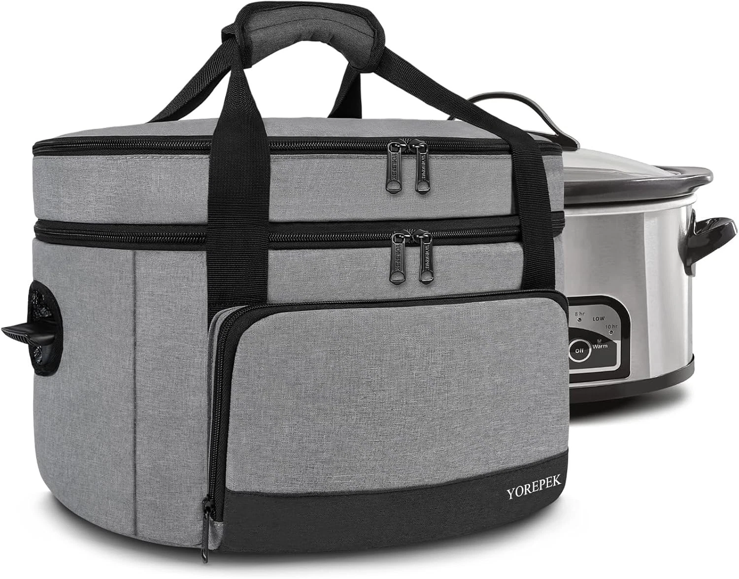 YOREPEK 2 Layer Slow Cooker Carrier, Compatible with 6, 7, 8 Quart Gray
