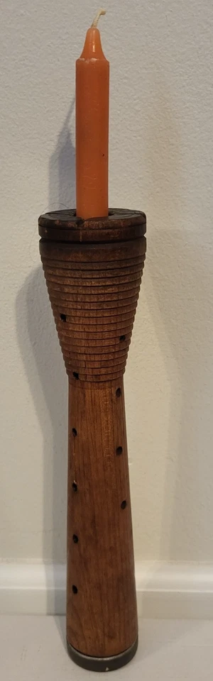 2 -  Antique Wood Metal Textile Industrial Beehive Candle Spool Bobbin Spindles - Image 4 of 4