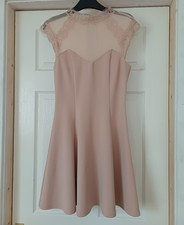 New Look Pink Lace High Neck Sleeveless Fit & Flare Knee Dress 12 Zip Lined