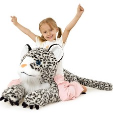 Giant Realistic Snow Leopard Stuffed Animal 47 Soft Fluffy Cheetah Plush...