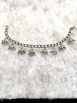 Vtg mod silver tone chain Elephant charm Bracelet