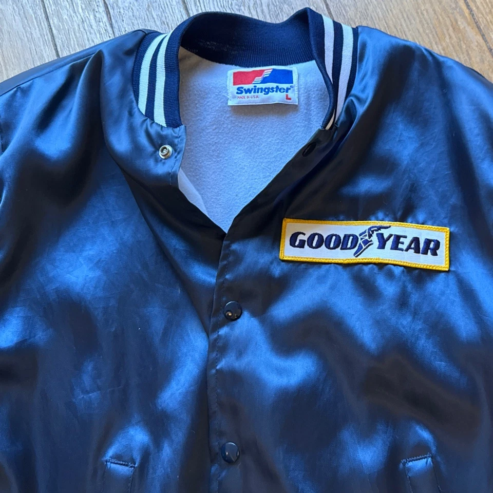 Chaqueta de Colección Años 80 Swingster Azul Satán Para Hombre Grande Parche Goodyear Foto 3 de 4