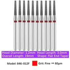 10/pk Vakker Dental Flat End Taper FG Diamond Burs 846-012F Fine Grit