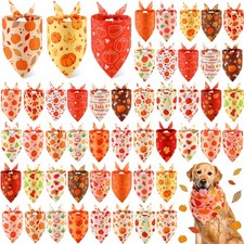 50 Pcs Fall Thanksgiving Dog Bandanas Bulk Pumpkin Bandanas for Dogs Triangle...