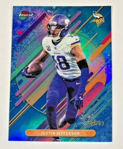 2025 TOPPS FINEST NFL JUSTIN JEFFERSON RARE BLUE REFRACTOR SP #/99 VIKINGS #264