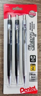 3 Pack Pentel Sharp Mechanical Pencil, (0.5mm), Metallic Barrels Black & Gray