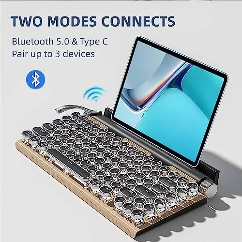 Mechanical Gaming Keyboard, Typewriter Retro Punk Gaming Keyboard, Bluetooth ... - Image 3 of 4