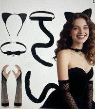 Black Cat Costume Halloween Cosplay Accessories - Ears, Tail Bell, Arm Sleeves