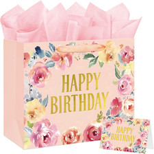 16.5 Inch Extra Large Birthday Gift Bag Floral Design Card Tissue Paper Set