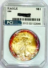 1990 Silver Eagle Perfect GEM +++++  Rainbow Color Toned Awesome Appeal