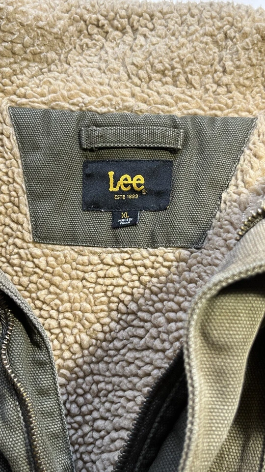 Lee 男式野战外套 XL 橄榄绿色 Chore 夹克口袋全拉链夏尔巴内衬 — 第 3/4 张图片