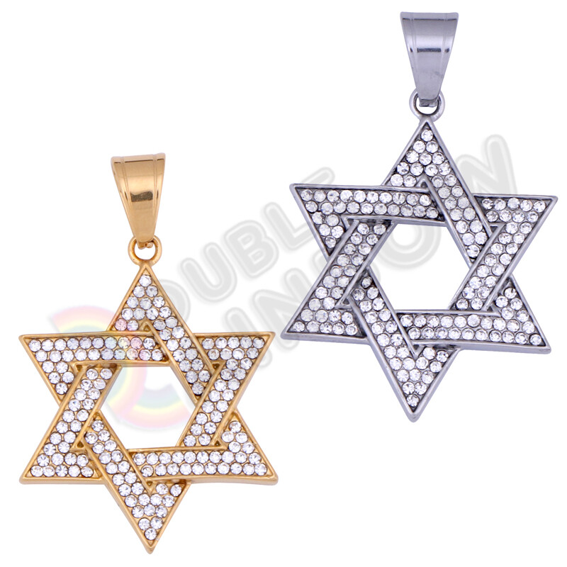 555Jewelry Stainless Steel Star of David Necklace with the US Flag for