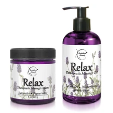 Relax Bundle - Massage Oil & Lotion - All Natural - with Lavender & Peppermint
