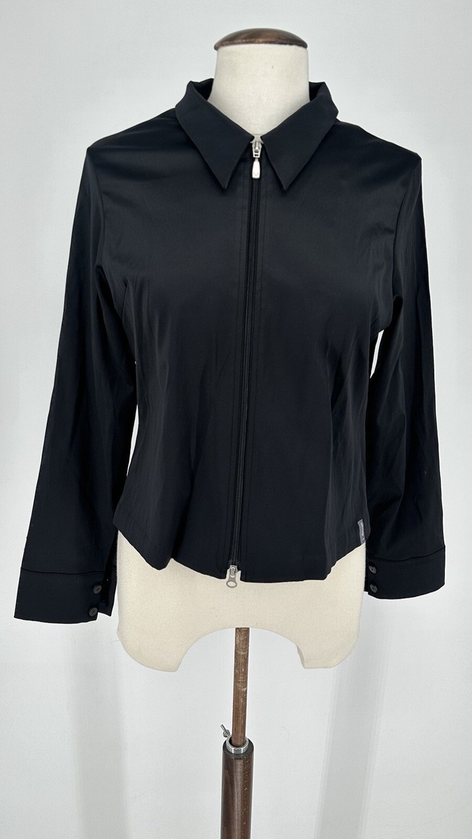 Sonneti Women's Black Satin Look Zip Collared Jacket Size 14 19