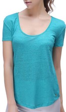 RH Women's Summer Short Sleeve Solid Linen Shirt with Pocket Tee Tops RH2029