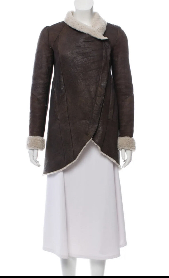 HELMUT LANG $2,195  Weathered Brown Lamb Shearling Jacket Coat Sz P or XS image 5